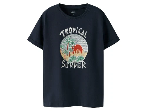 Mørkeblå kortærmet T-shirt med tropemotiv fra Name It 13237472 navy blazer tropical summer 
